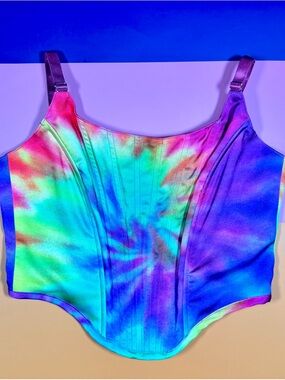 Dolls Kill Current Mood Rainbow Satin Corset Top